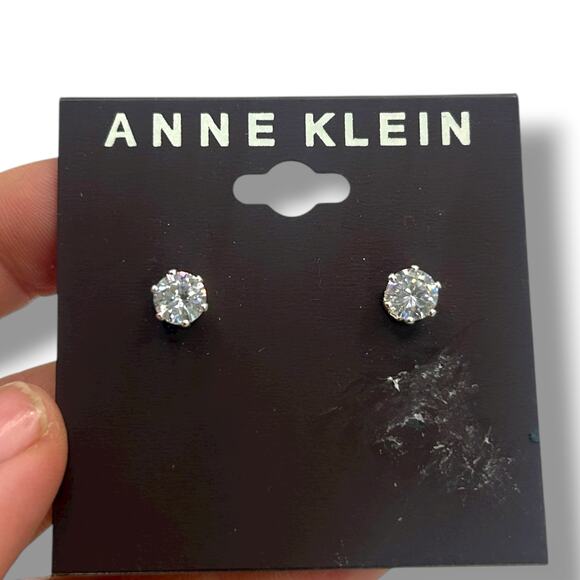 NEW Anne Klein stud earrings round silver post back large crystal studs 0.25" - Picture 1 of 11